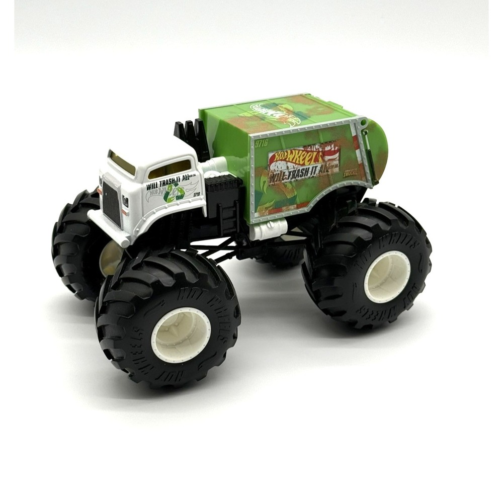 Hot Wheels Monster Truck Will Trash It All Garbage Truck Green 7.5 inches